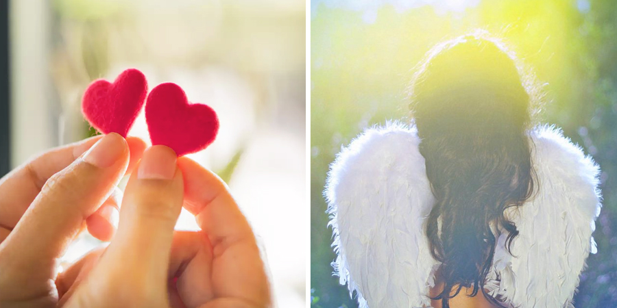 pequeños corazones y un ángel